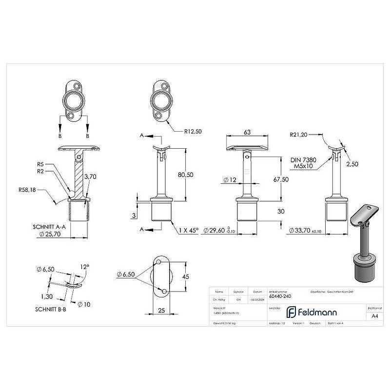 Bouchon pour extrémité de tube avec articulation et plaque de racc. pour tube 33,7x2,0mm, V2A