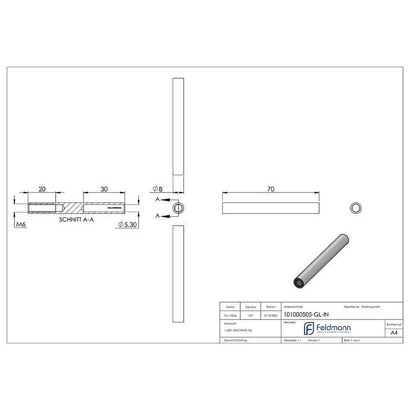 Gewindeterminal für Seil 5mm, V2A