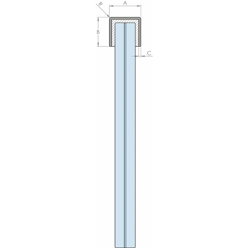 Stainless steel U-profile, 28x26x2mm, L: 3000mm, AISI304