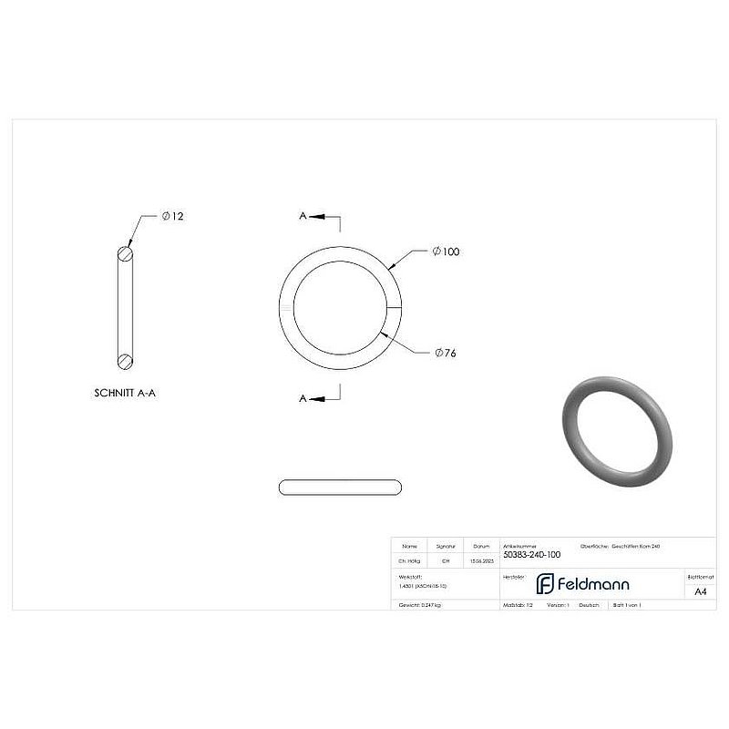 Ring aus Ø12mm, Außen-Ø 100mm, V2A