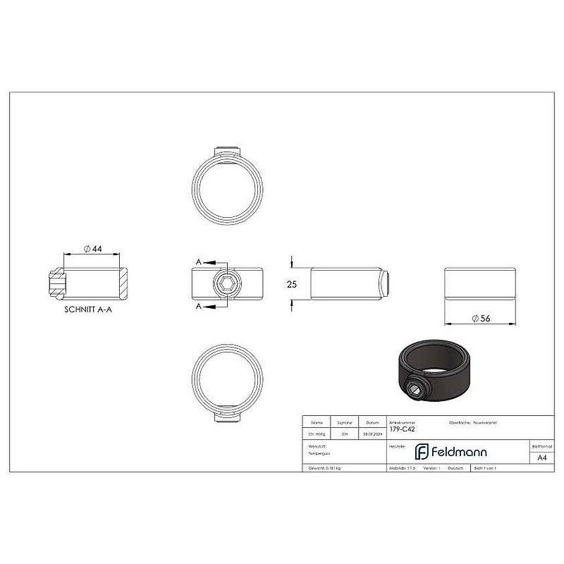 Adjusting ring, for pipe Ø 42.4 mm