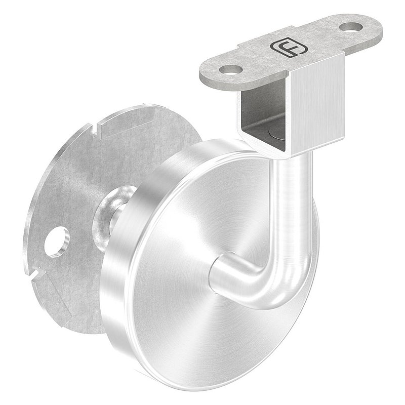 Handrail bracket for LED handrail (round plate and bracket welded), AISI304
