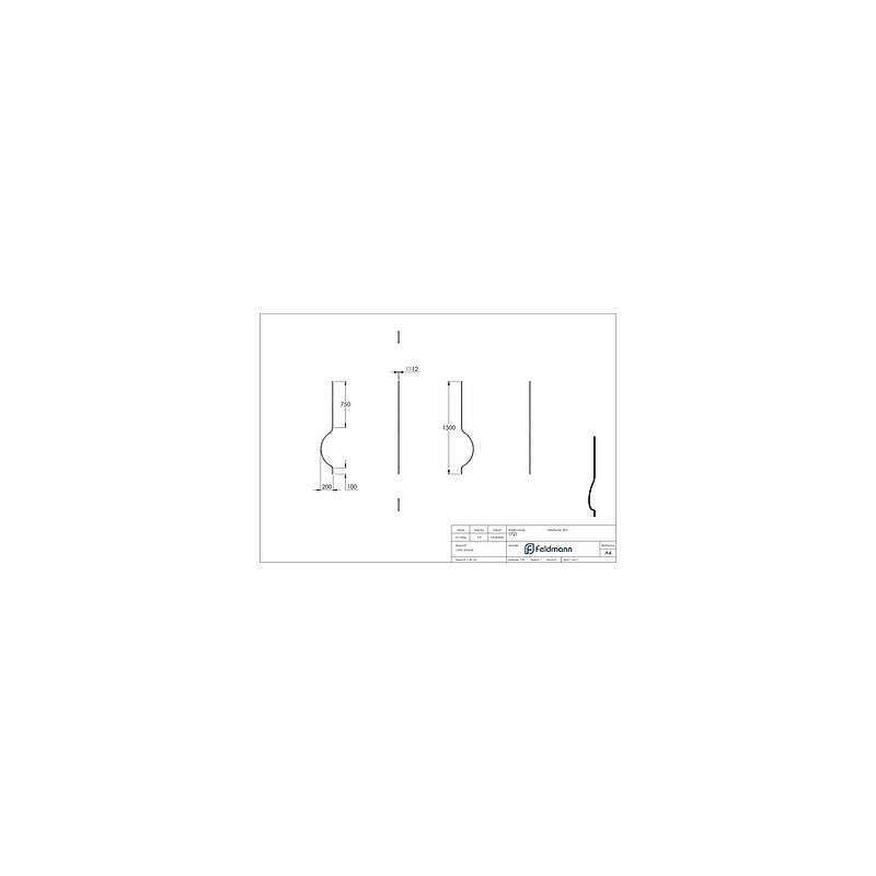 Korbgitterstab 12x12mm, gehämmert, H: 1500mm