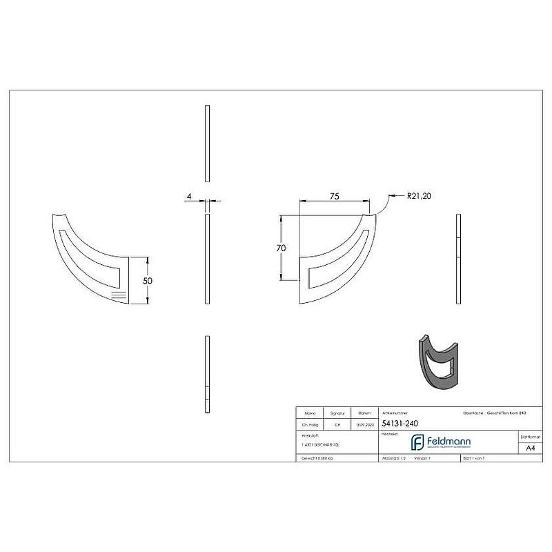 Support effilé pour main courante, 4mm d'épaisseur, V2A