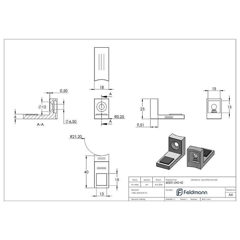 Retaining shelf with 42.4 mm connection, AISI304