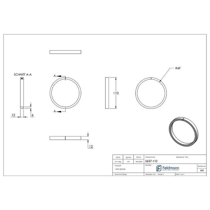 Ring 12x6mm, outer Ø 110mm