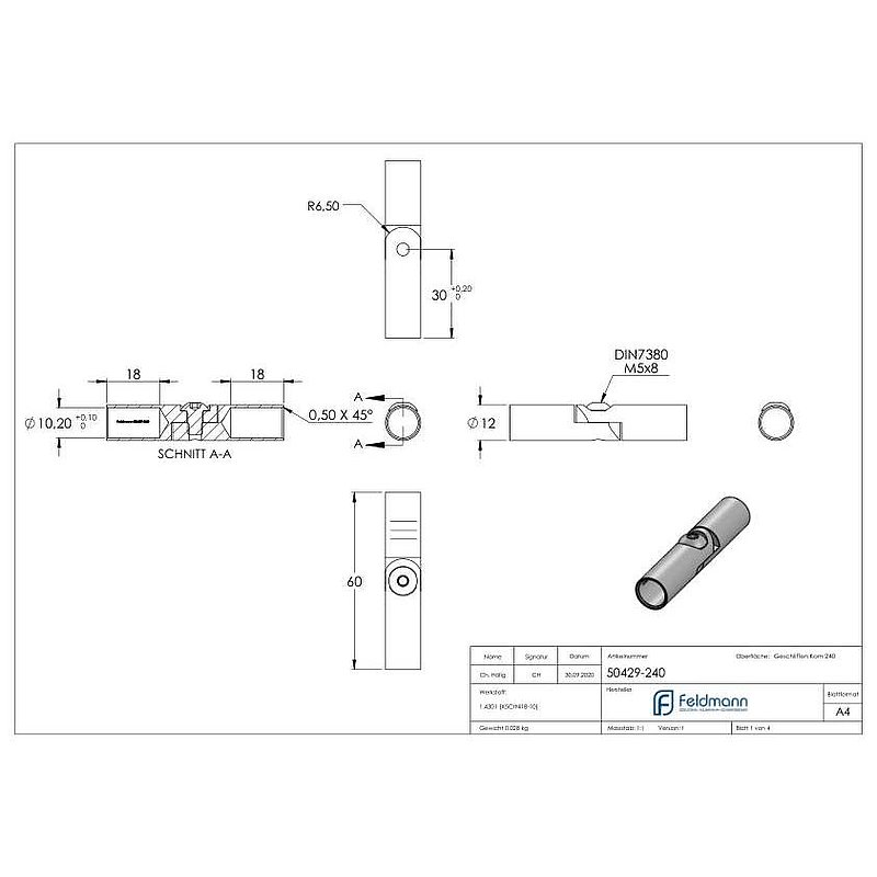 Rundstabverbinder mit Gelenk Ø 10mm, V2A