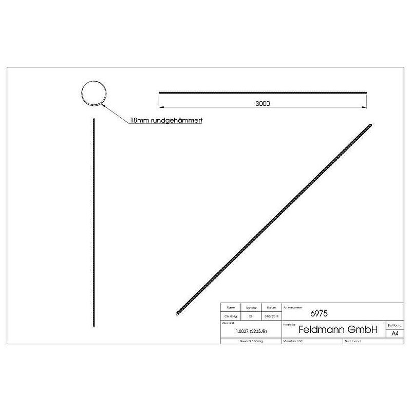 Round bar S235JR, 18mm, L: 3000mm