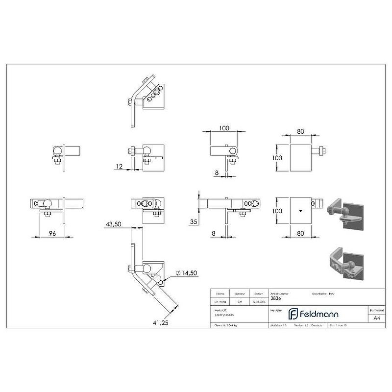 Lifting gate fitting for attachment to metal posts