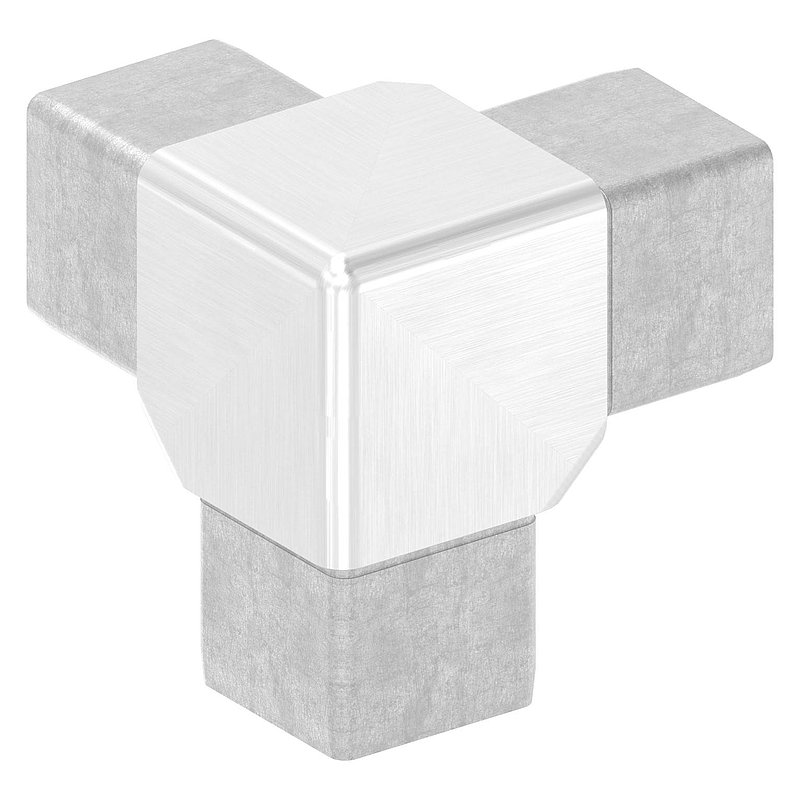 Eckstück 90° mit 3 Abgängen für Rohr 40x40x3,0mm, V4A