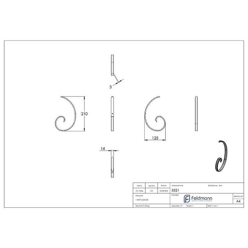 Volute 14x3mm, 210 x 125mm