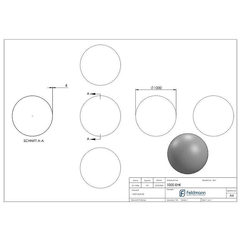 Eisenhohlkugel Ø 1000x4,0mm