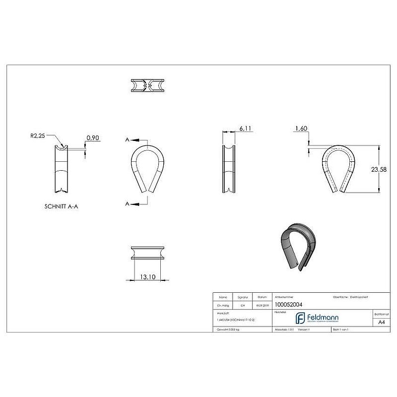 Thimble for rope 4mm, AISI316