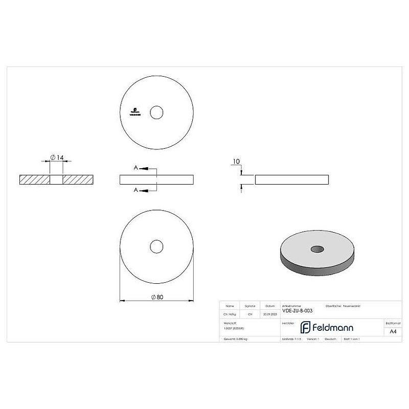 Load distribution plate round, Ø80x10mm, hot-dip galvanised steel