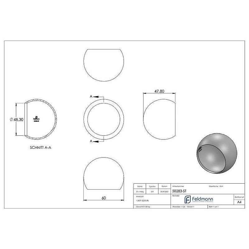 Rohrabschlusskugel für 48,3mm