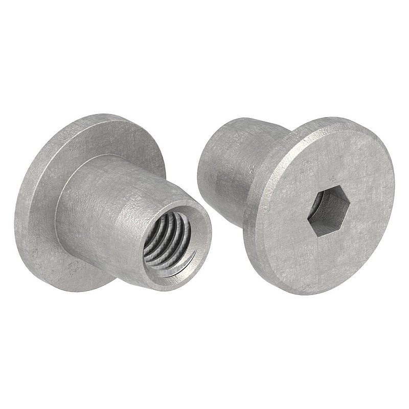 Hülsenmutter mit Flachkopf und ISK, M6, V2A