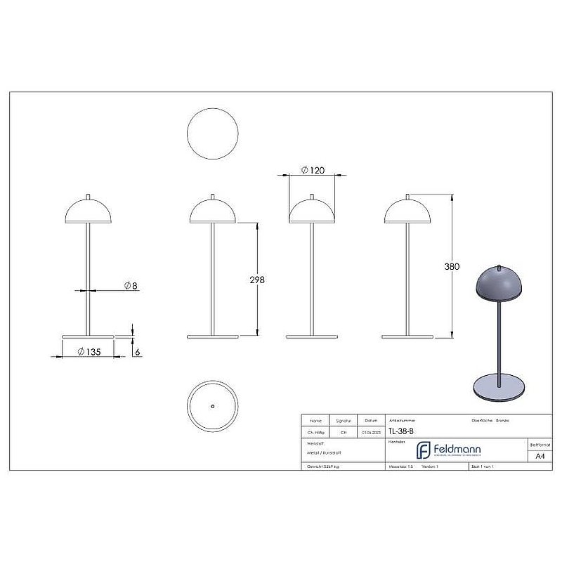 STALYS n°2 Sunset Oak: Rechargeable table lamp bronze in 38x12x13.5cm