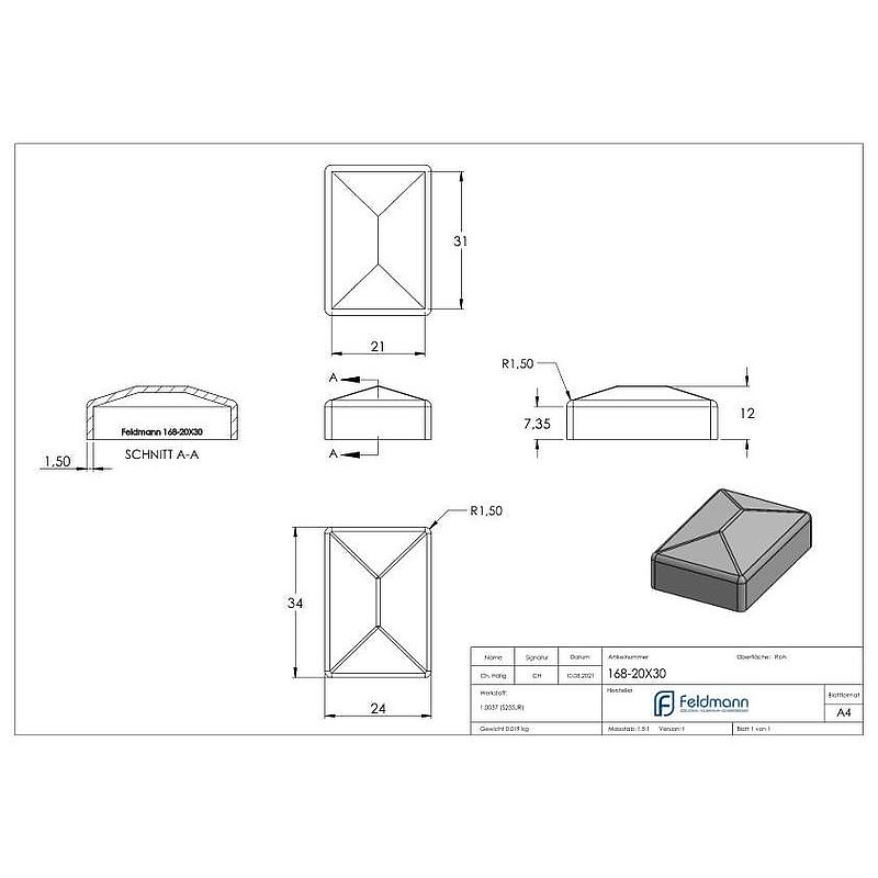 Pfeilerbedecker 20x30mm