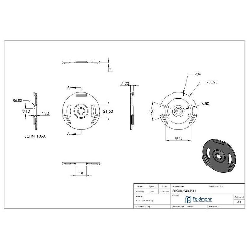 Clipronde für 50500-240-LL und 50501-240-LL, V2A