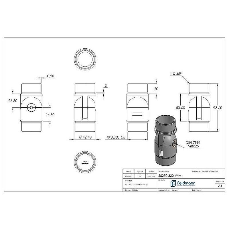 Gelenkstück, für Rohr 42,4x2,0mm, V4A