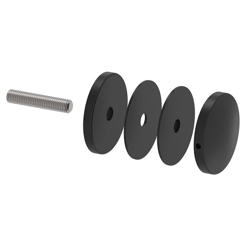 Glaspunkthalter 72mm, Anschluss: flach, V2A, pulverbeschichtet in RAL 9005 schwarz matt