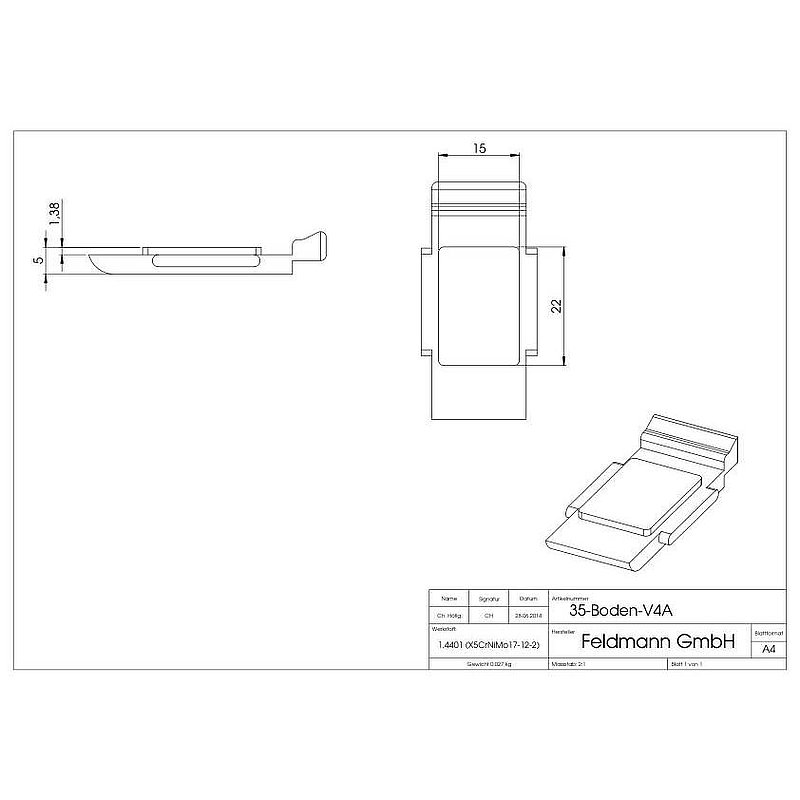 Sicherungsplatte für Mod. 35 , V4A