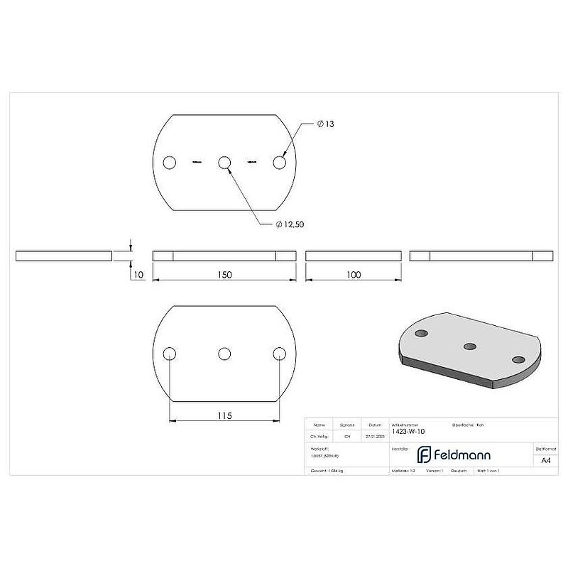 Anchor plate 150x100x10mm