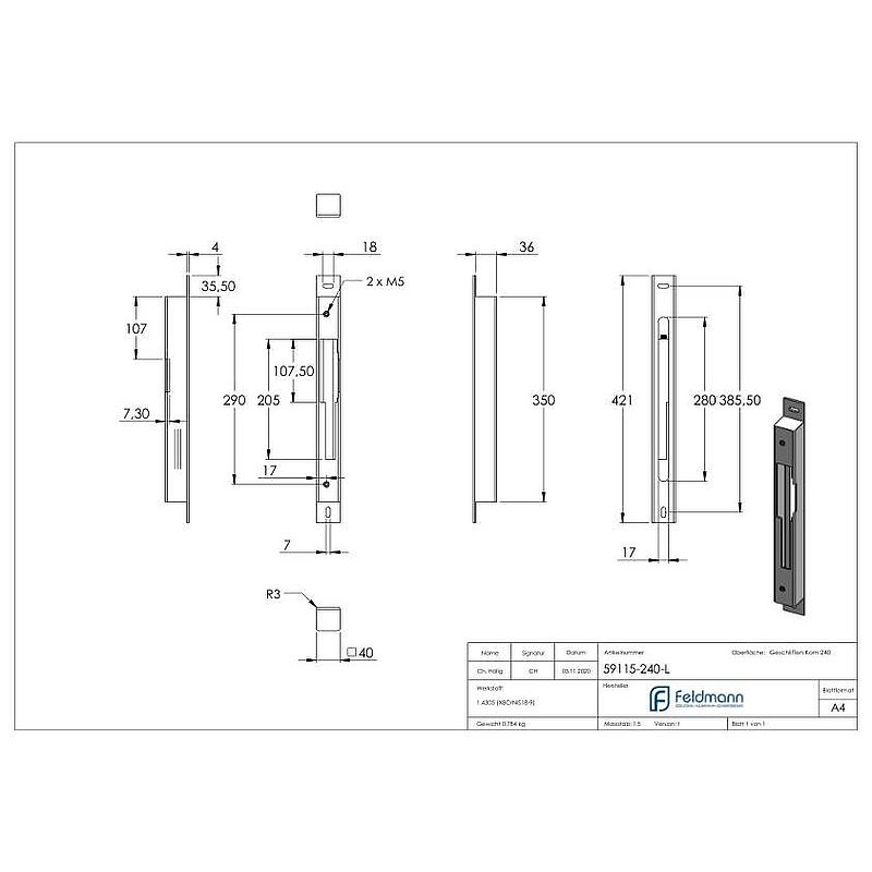 Counter case for screwing on, for spacing 72 / 92 mm for 40mm, DIN L, AISI304