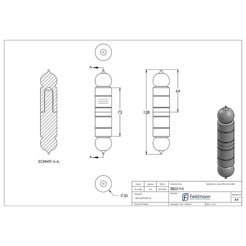 Anschweißband mit festem Stift glatt,  24mm, V2A