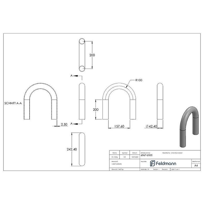Welding arc, steel, 180°, 42,4x2,5mm