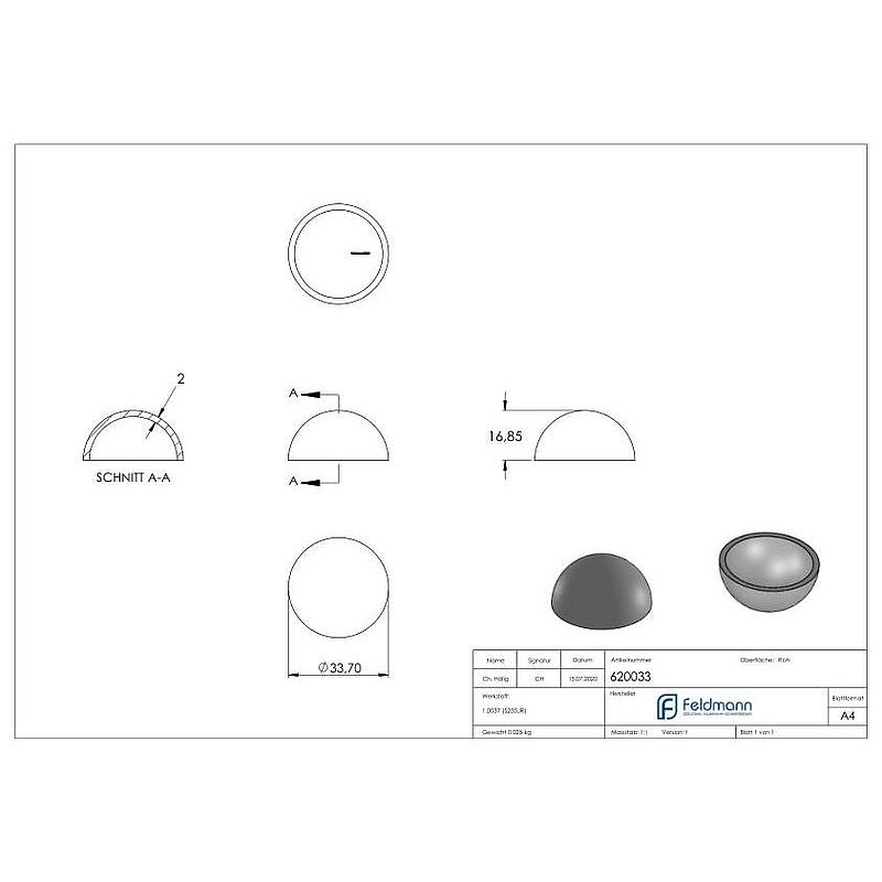 Halbhohlkugel Ø 33mm