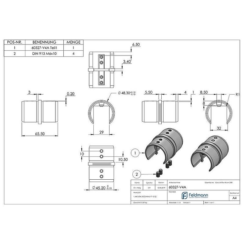 Rohrverbinder für Nutrohr 48,3mm, V4A