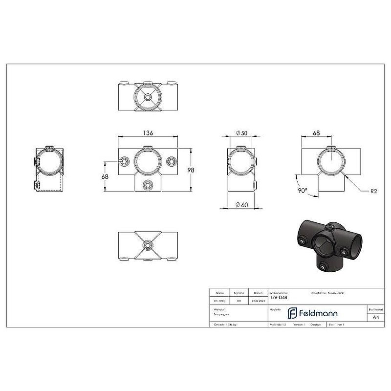 Connector, for pipe Ø 48.3mm
