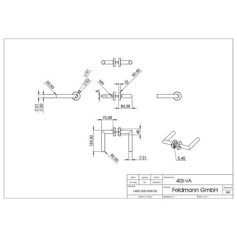 Pair of lever handles, rotatable, AISI304