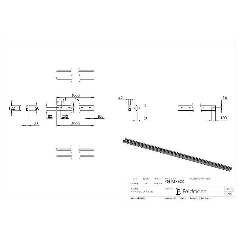 FLEX:MOUNT PRO Profil-Set 6000mm für eleganza canopy Vordach