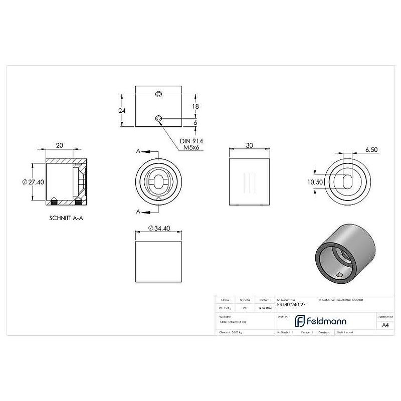 Wall mounting for tube 26.9 mm, AISI304