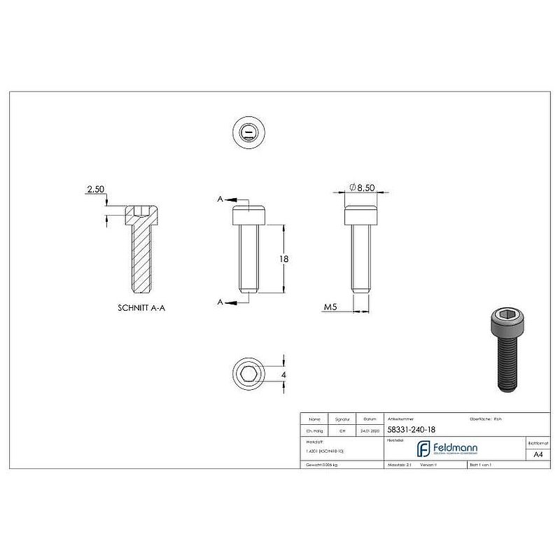 Vis à tête cylindrique M5x18, V2A, DIN 912