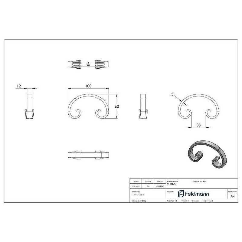 Volute en forme de C 12x5mm, 60x100mm