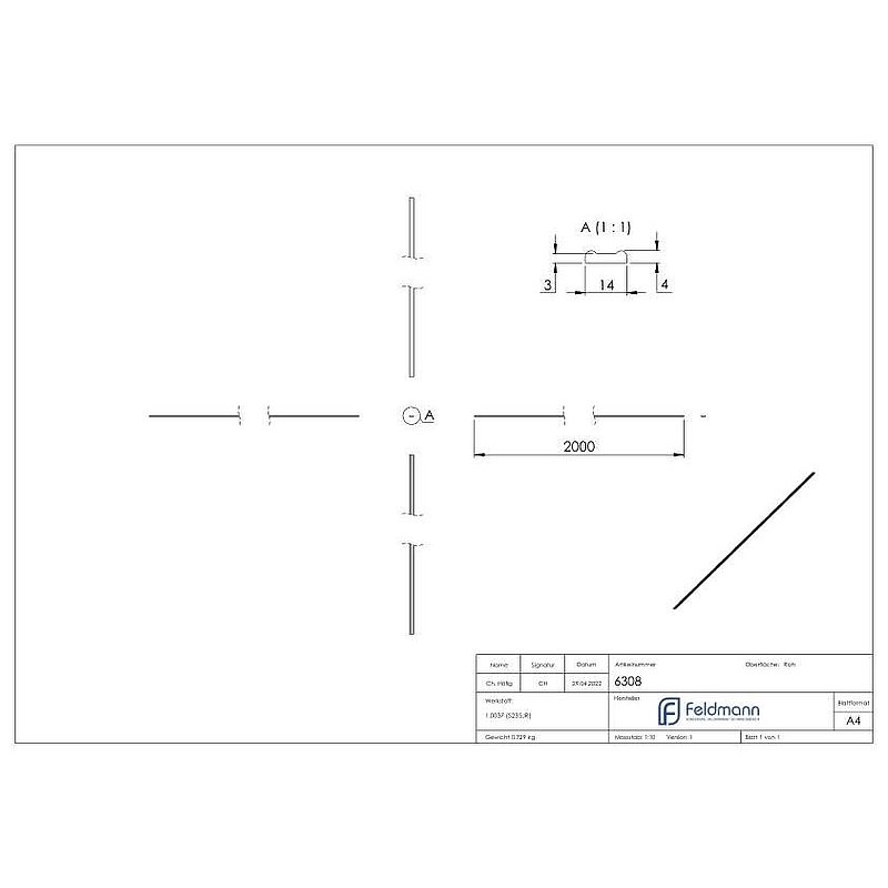 Fertigbundmaterial 14x4mm, L: 2000mm