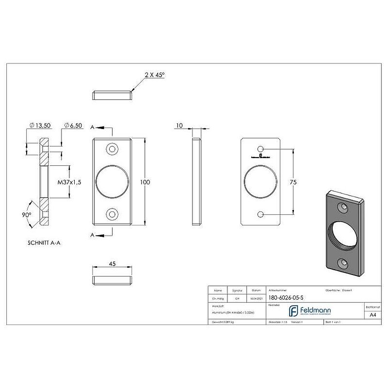 Montageplatte eckig 45x100mm