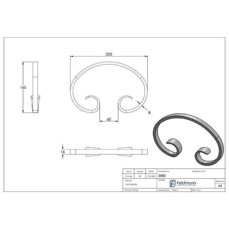 C-Schnecke 16x8mm, 165x250mm
