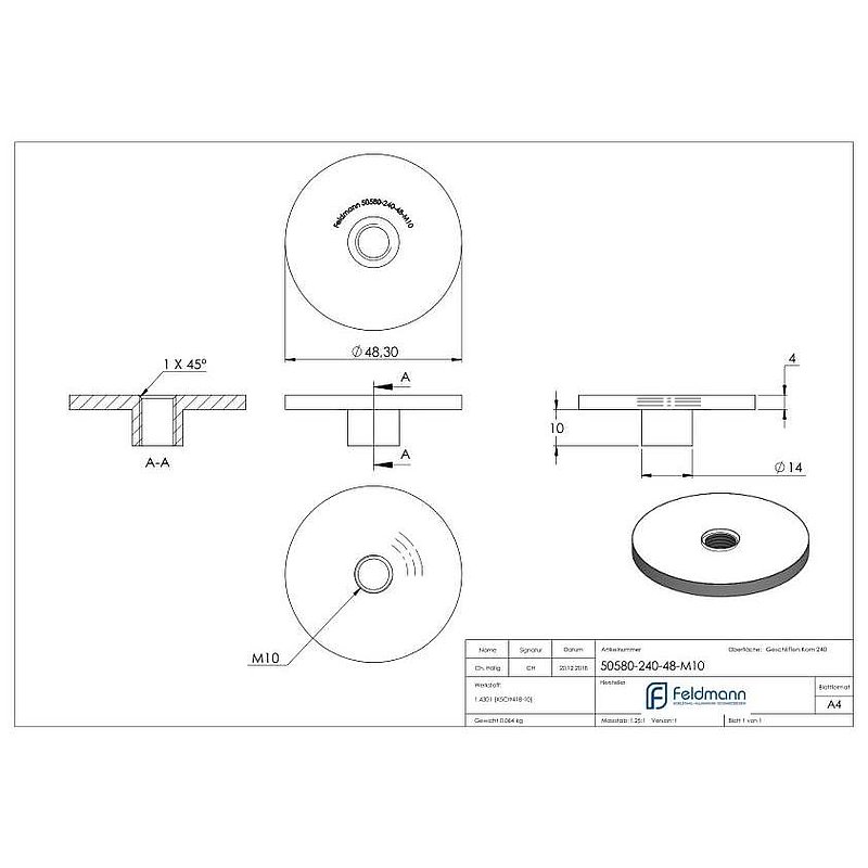 Embout pour tube Ø 48,3mm, à souder, V2A