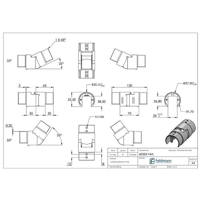 Flexible connector for grooved tube 60.3 mm, AISI316