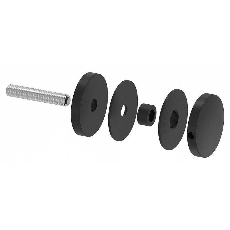 Glaspunkthalter 52mm, Anschluss: flach, V2A, pulverbeschichtet RAL 9005 schwarz matt