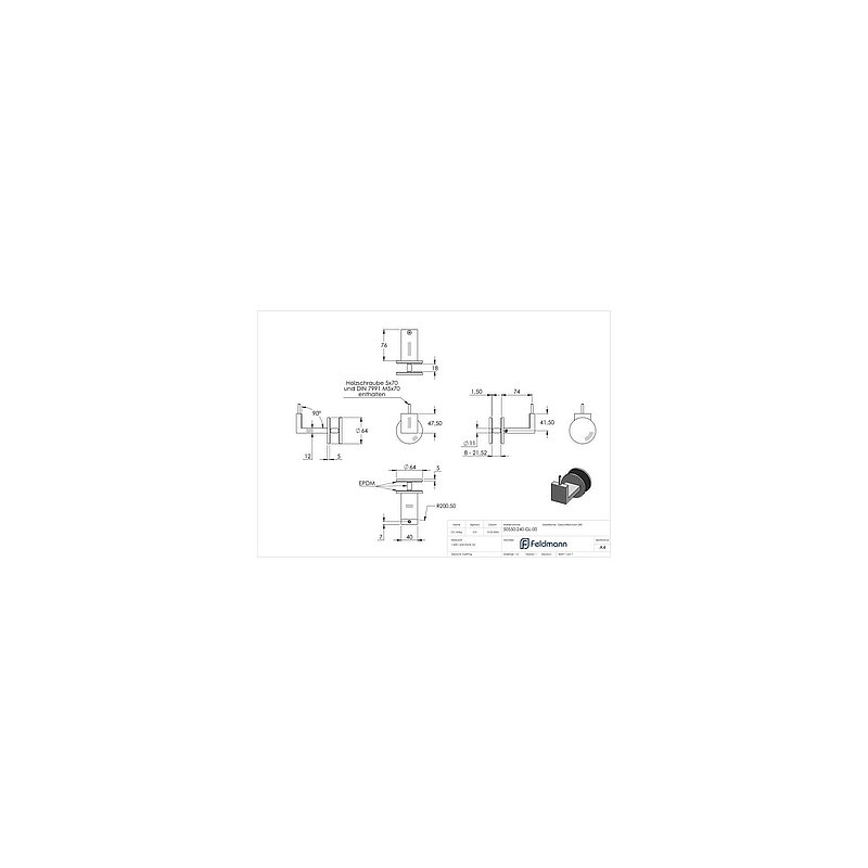 Sensa Design 1, flat connection, for mounting on glass, AISI304