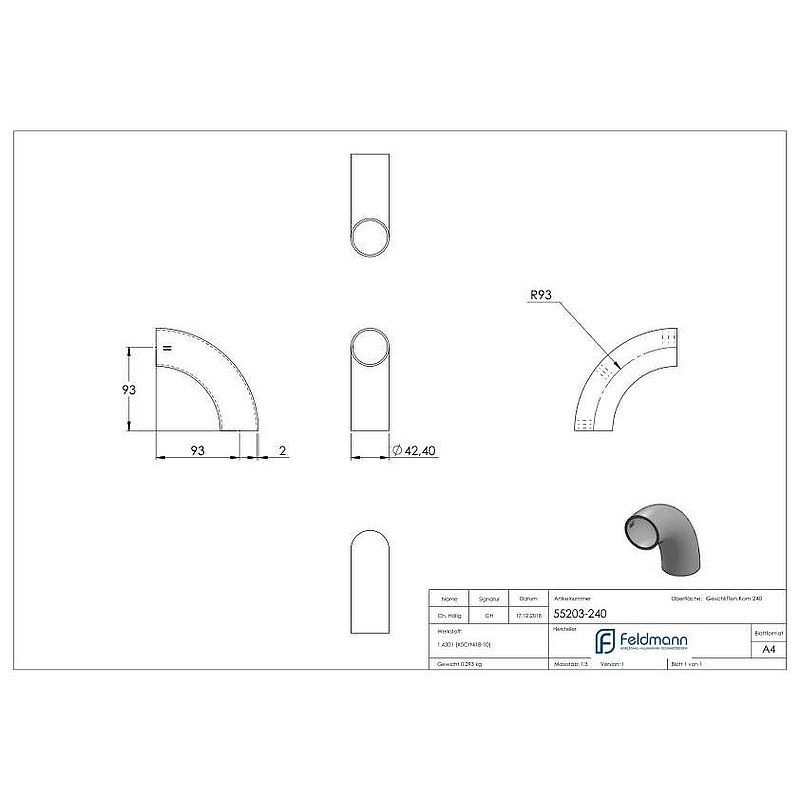 Coude à souder 90°, 42,4x2,0mm, V2A