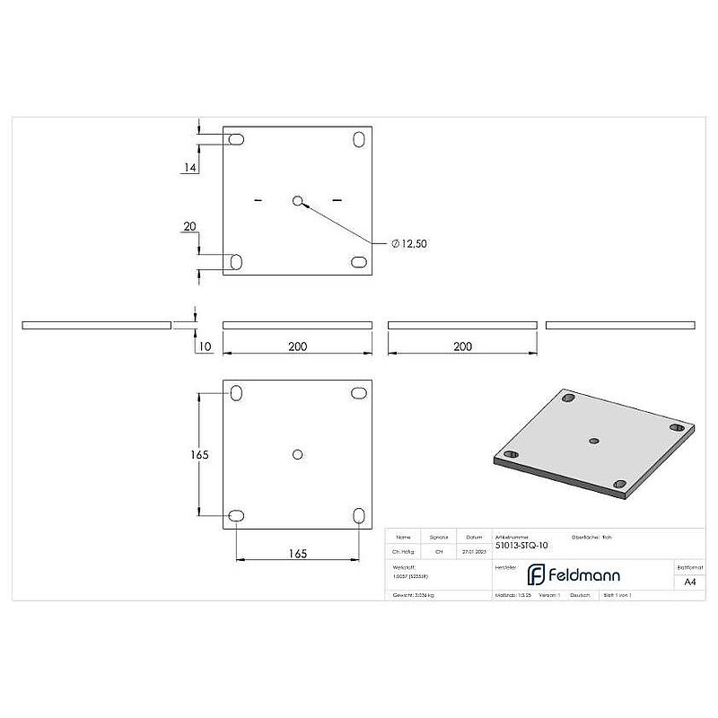 Anchor plate 200x200x10mm