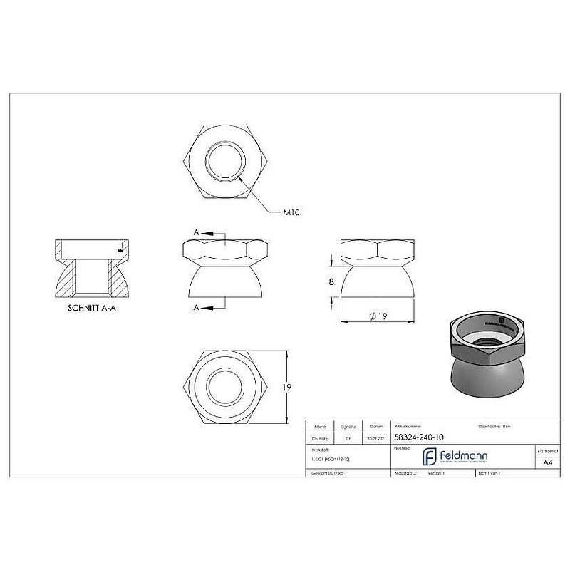 Ecrou de rupture M10x8, A1/A2