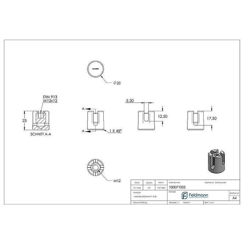 Kreuzklemme für Seil Ø 5mm, V4A