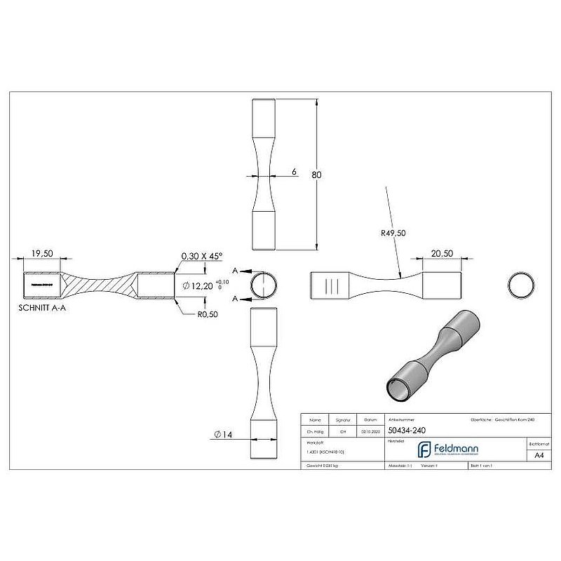 Rundstabverbinder (zum Biegen), für 12mm Rund, V2A